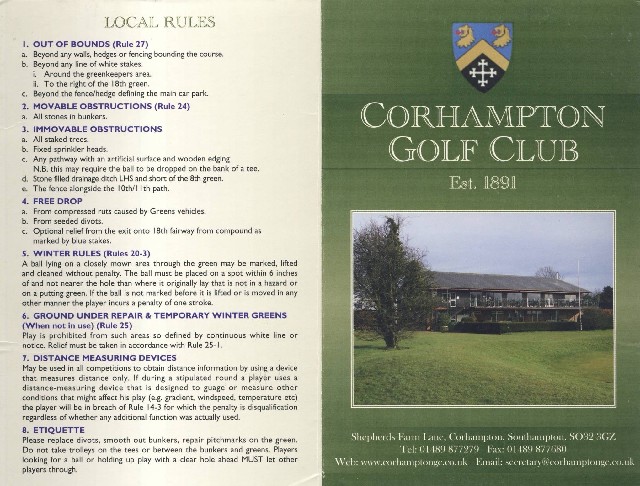 Scorecards through time – Corhampton Golf Club